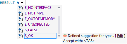 Define suggestions to appear when assigning a value to a built-in or user-defined type