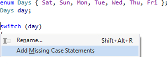 Expand a switch statement too consider all values of an enum
