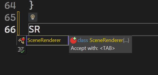 VA suggestion list resolving an acronym into a deeply nested function name